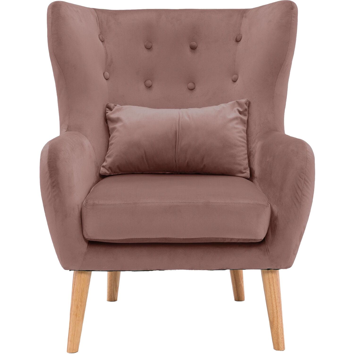 Dusty Rose Pink Faux Velvet Wingback Accent Armchair with Wooden Legs