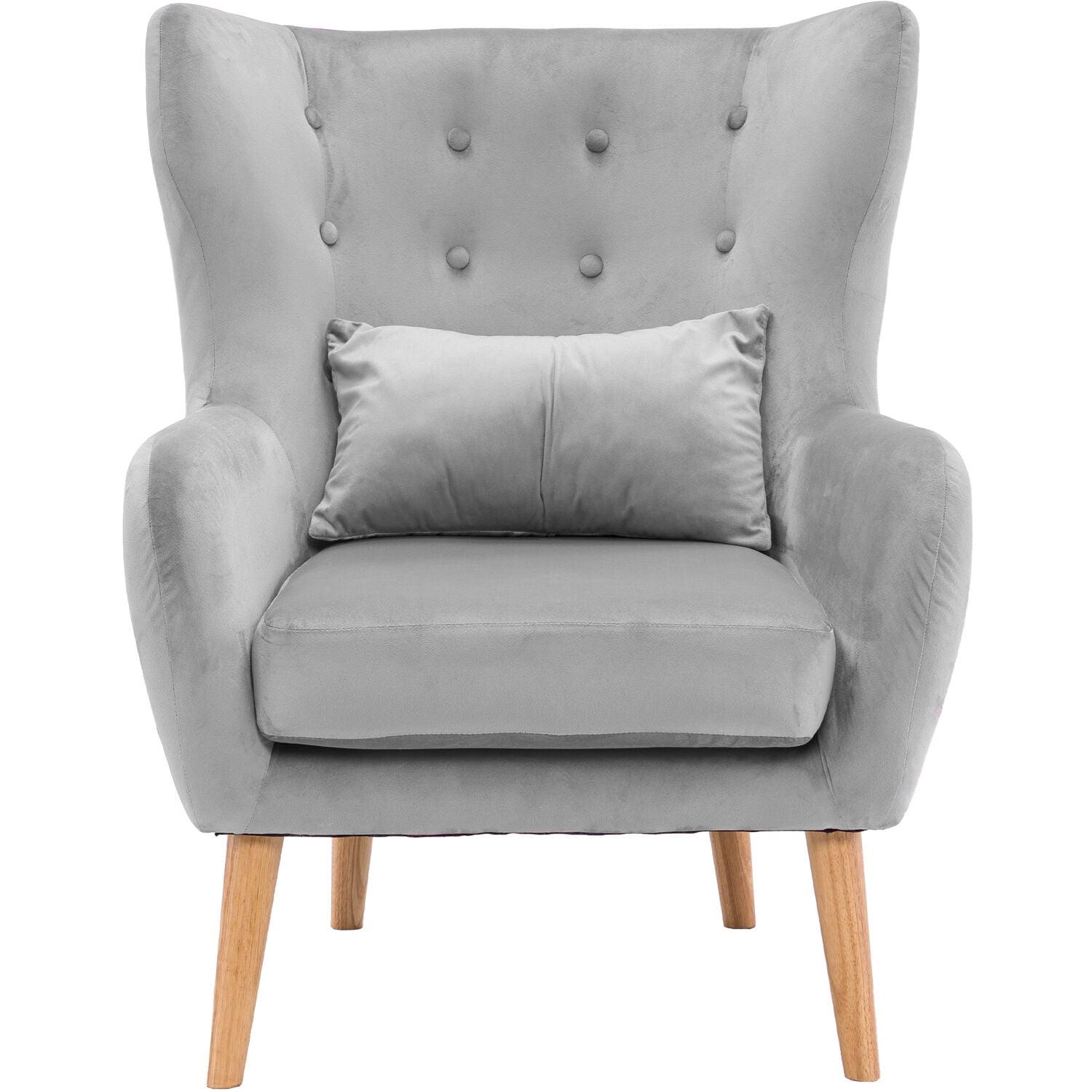 Elegant Gray Faux Velvet Wingback Accent Armchair with Wooden Legs