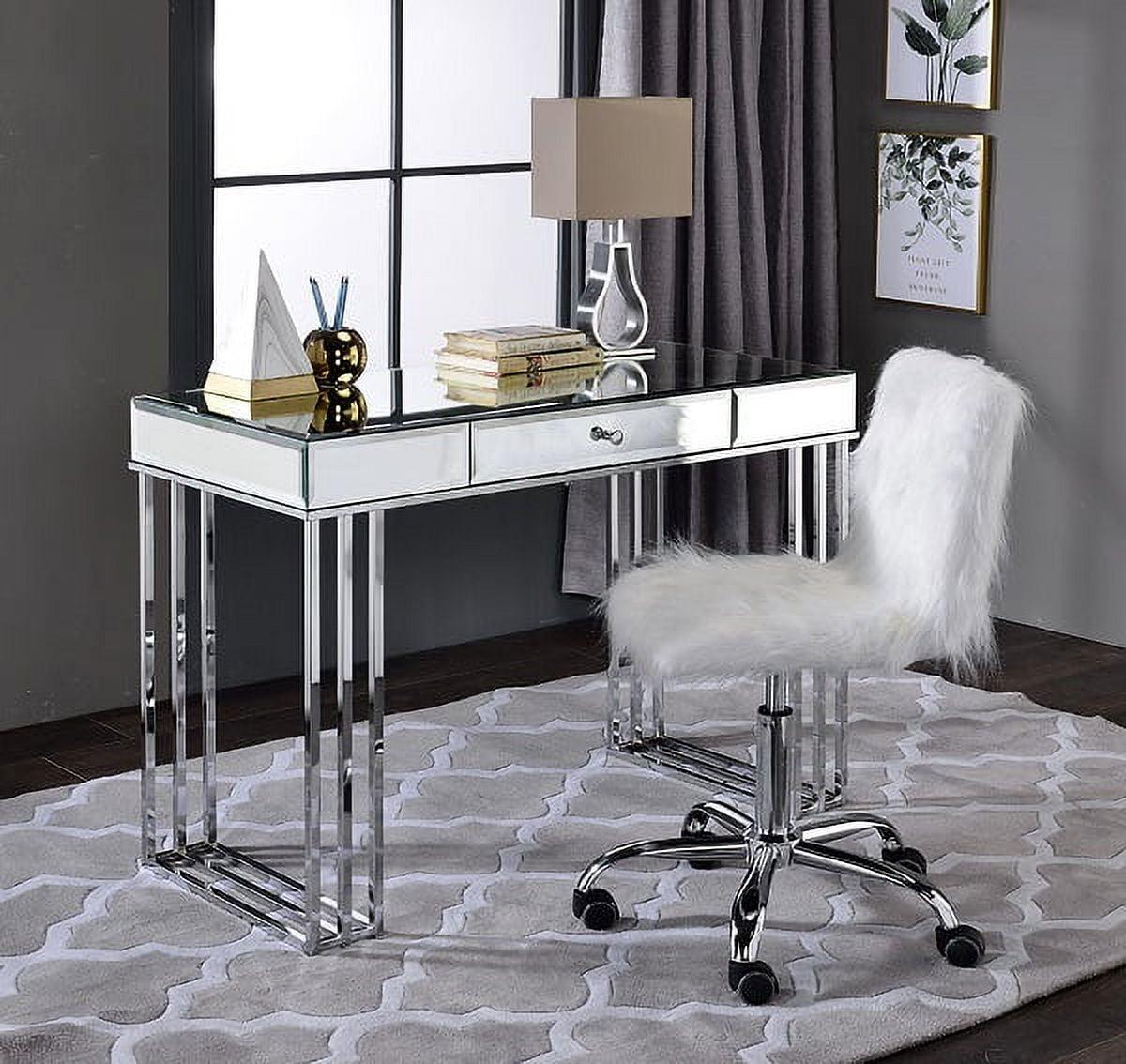 Lustrous Chrome and Mirrored 50" Writing Desk with Drawer