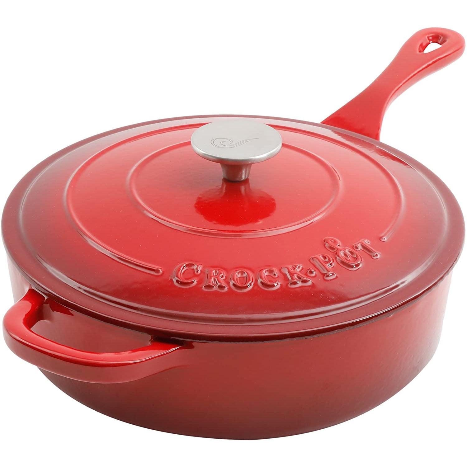 Scarlet Red 3.5 Qt Cast Iron Sauté Pan with Lid