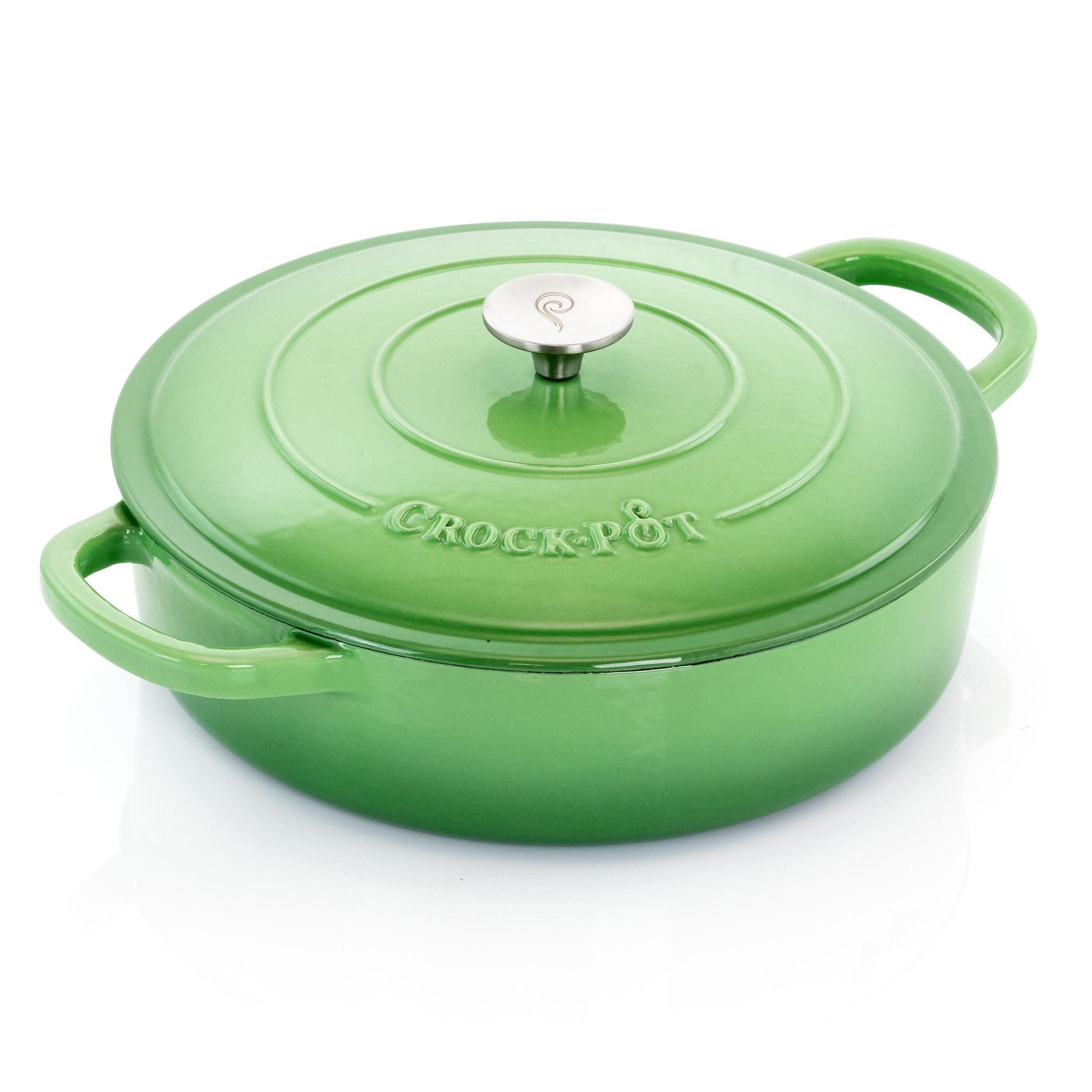 Green 5 Quart Enameled Cast Iron Braiser Pan with Lid