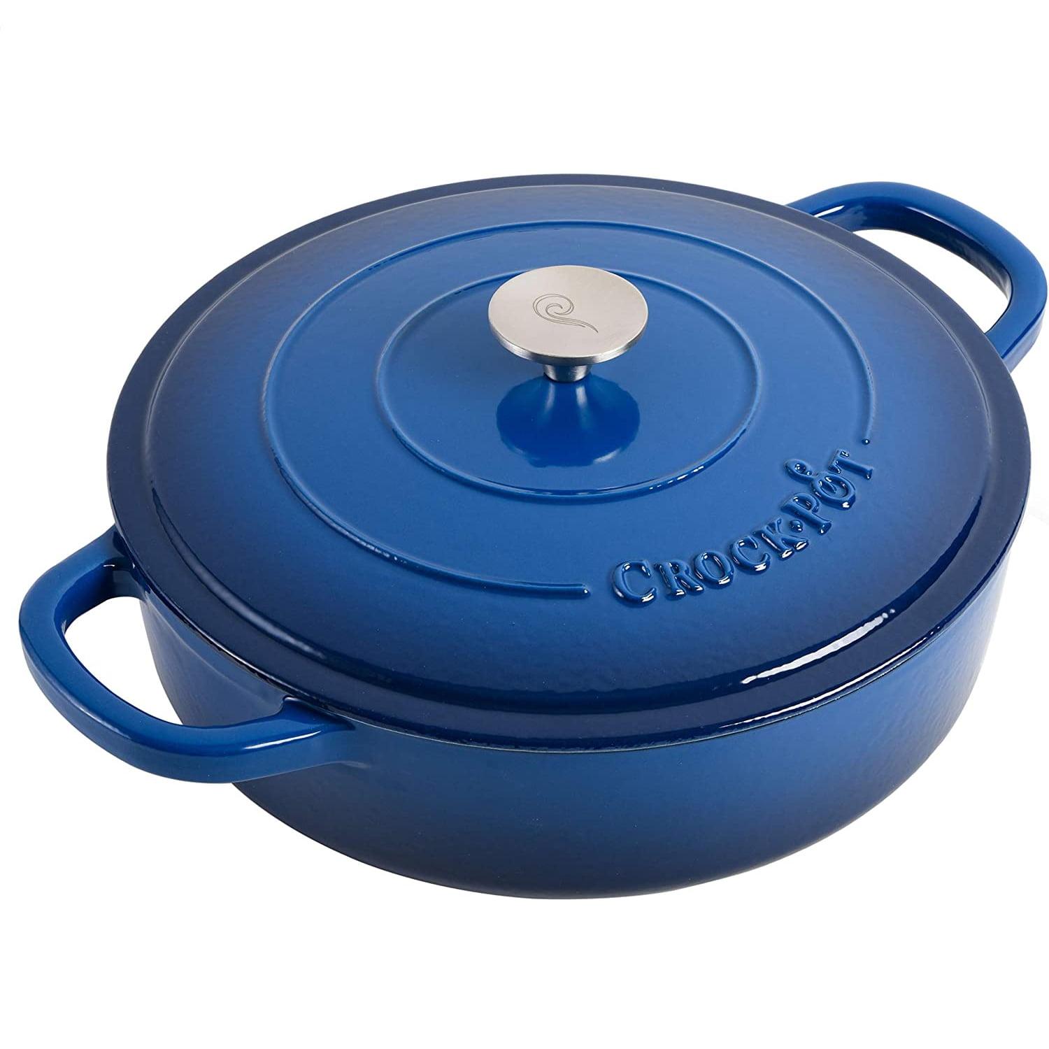 Crock Pot Artisan Enameled 5 Quart Cast Iron Round Braiser Pan with Self Basting Lid in Sapphire Blue