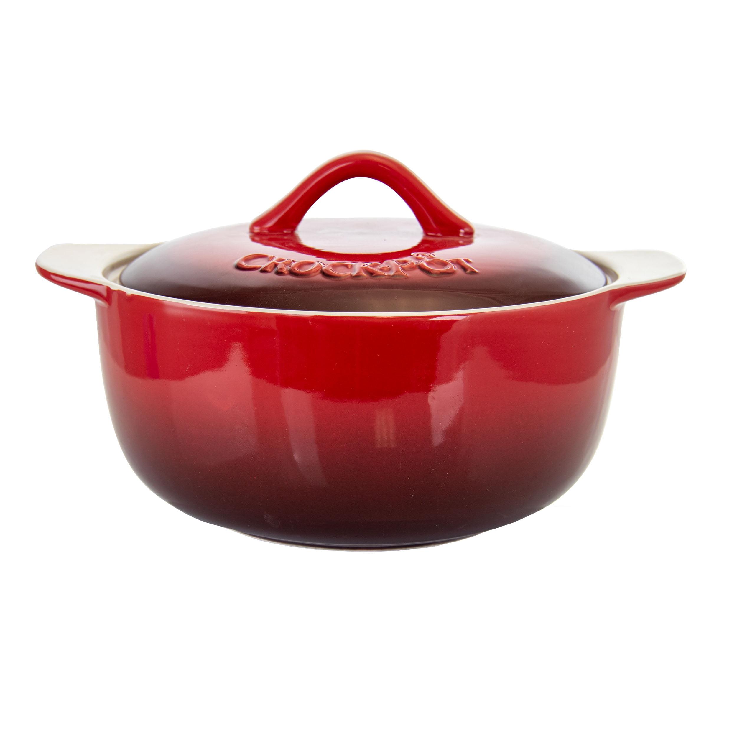 Red Stoneware 2.3 Quart Round Casserole with Lid