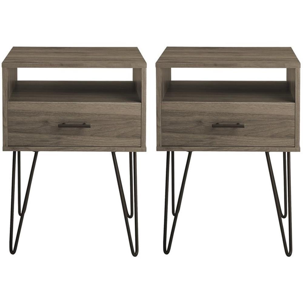 Croft Mid-Century Modern Metal Hairpin Leg 1-Drawer End Table Set in Slate Gray