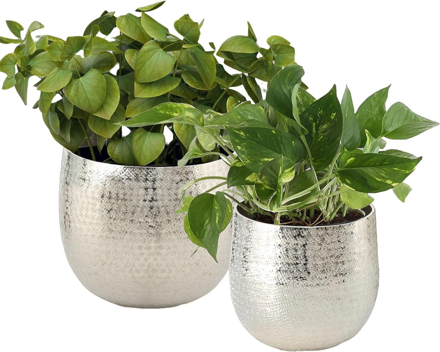 Polished Silver Aluminum Cache-Pot Planters Set