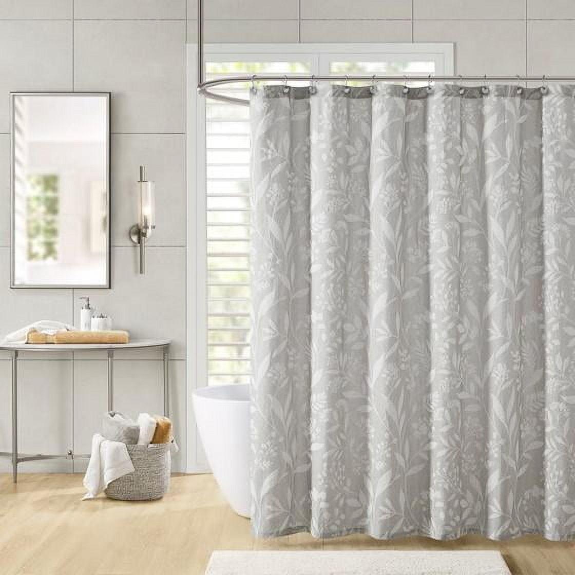 Taupe Cotton Floral Matelassé Shower Curtain