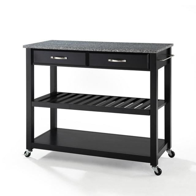 Solid Granite Top Kitchen Cart/Island with Optional Stool Storage - Black - Crosley: Wheeled with Storage Shelves