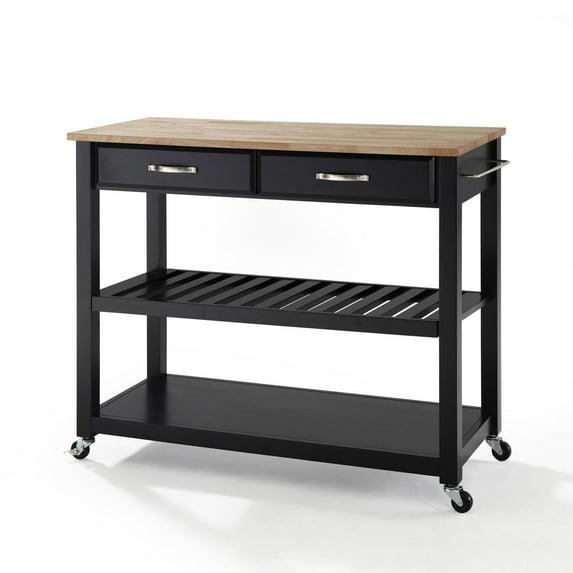 Natural Wood Top Kitchen Cart/Island with Optional Stool Storage - Black - Crosley: Solid Hardwood, Adjustable Shelf, Wheeled