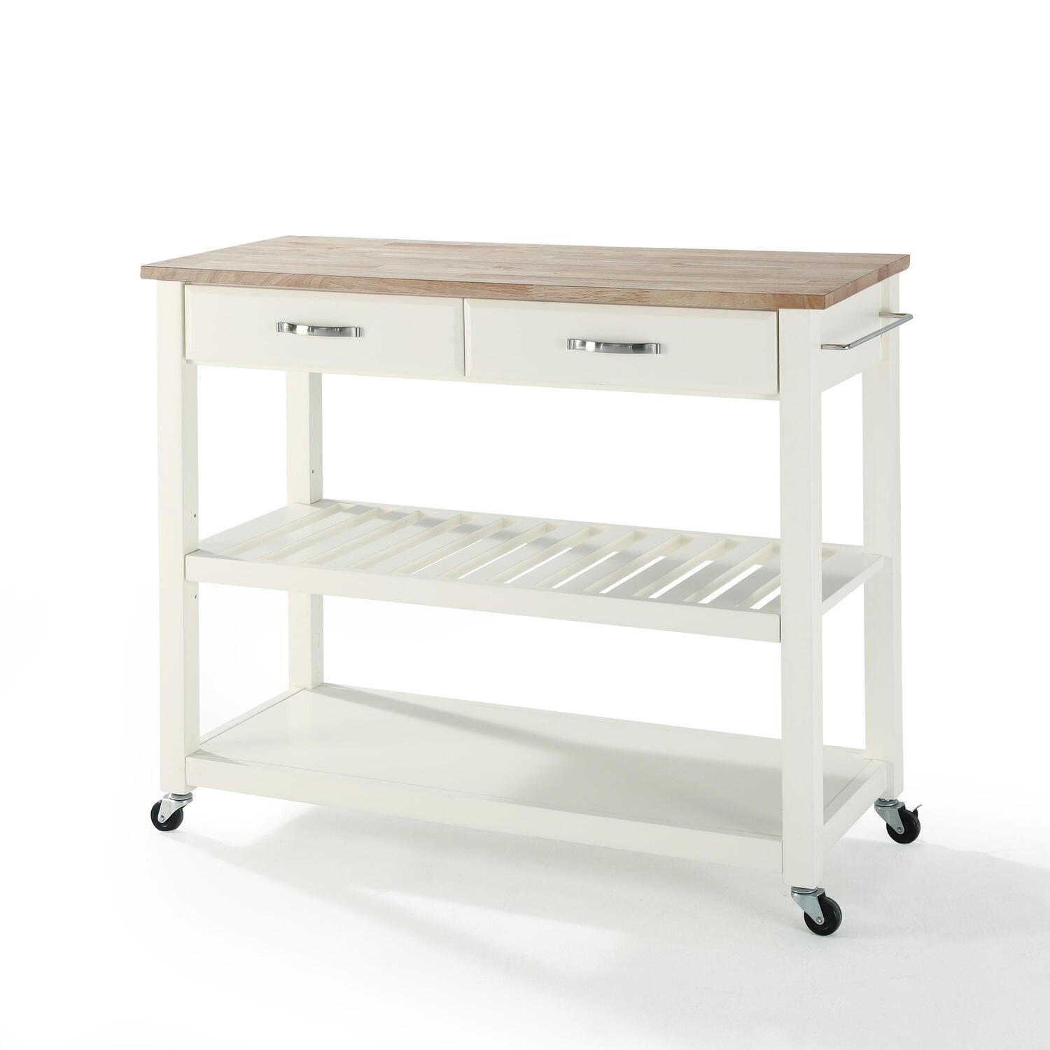 White and Natural Light Wood Kitchen Cart with Wine Rack