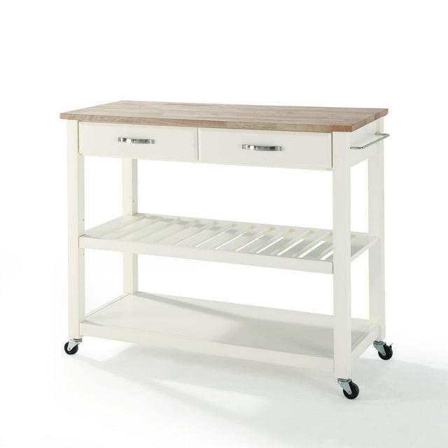 Crosley Natural Wood Top Kitchen Cart/Island with Optional Stool Storage  White : Solid Hardwood, Mobile Storage