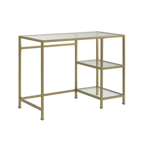 Aimee Desk Gold - Crosley: Sleek Steel Frame, Tempered Glass Top, Open Storage Shelf