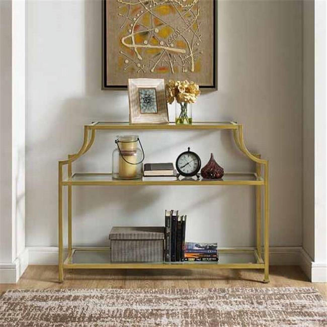 Sleek Gold-Frame 46" Glass-Top Modern Desk/Vanity