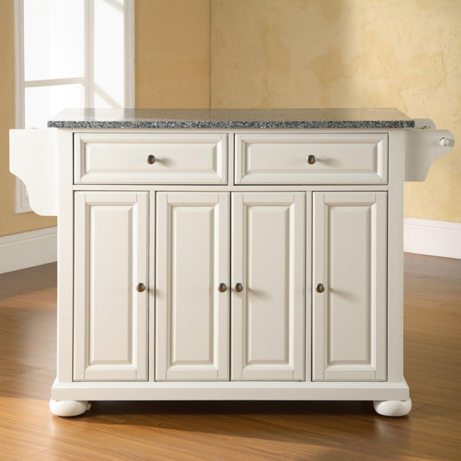 Alexandria Gray Granite Top Full Size Kitchen Island/Cart White - Crosley: Storage, Spice Rack, Towel Holder