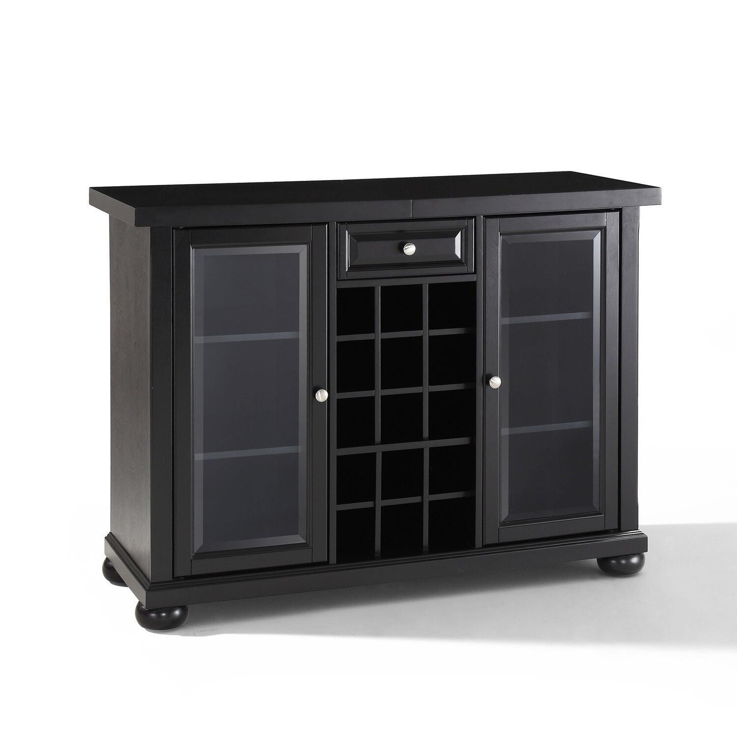 Crosley Alexandria Sliding Top Bar Cabinet Black: Rubberwood Construction, Wine & Glass Storage, Adjustable Shelves