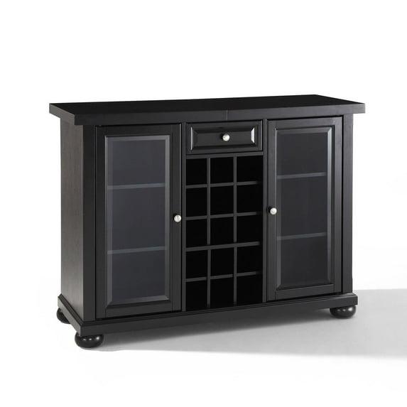 Crosley Alexandria Sliding Top Bar Cabinet Black: Rubberwood Construction, Wine & Glass Storage, Adjustable Shelves