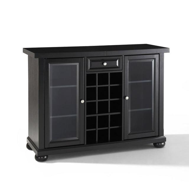 Crosley Alexandria Sliding Top Bar Cabinet Black: Rubberwood Construction, Wine & Glass Storage, Adjustable Shelves
