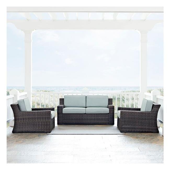 Beaufort 3pc Outdoor Wicker Seating Set with Loveseat & 2 Arm Chairs - Mist - Crosley: Weather-Resistant Patio Ensemble