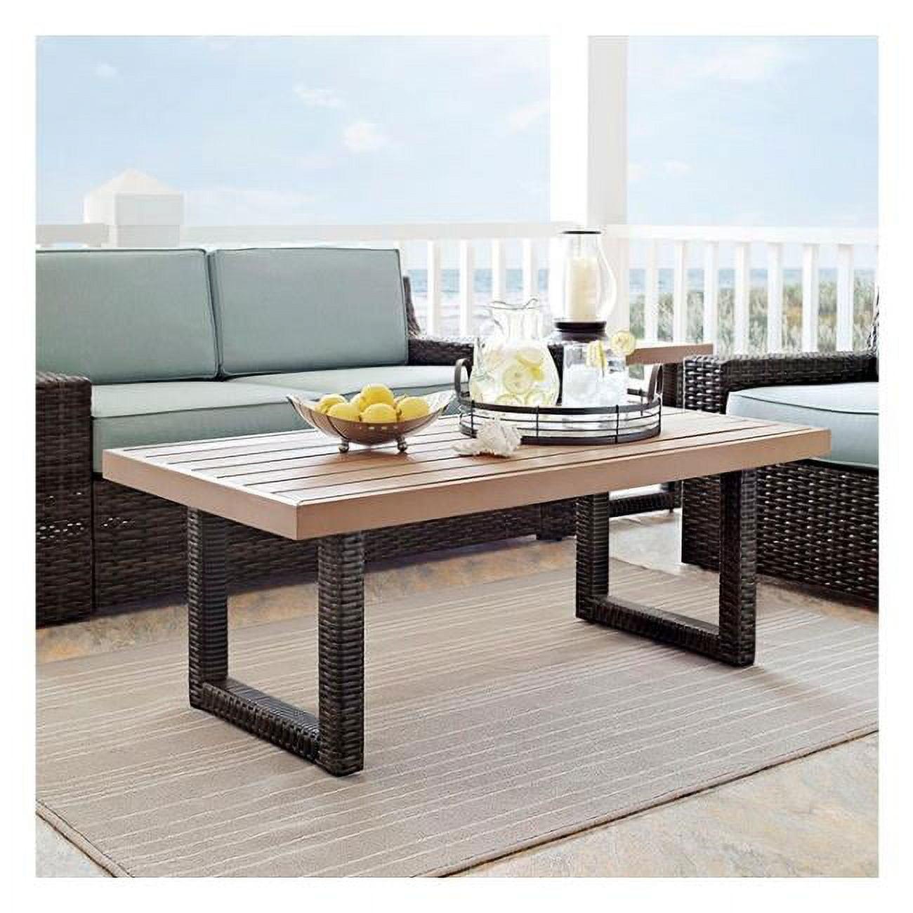 Beaufort Outdoor Wicker Coffee Table: Mist/Brown, Durable Poly Lumber & Steel Frame - Crosley