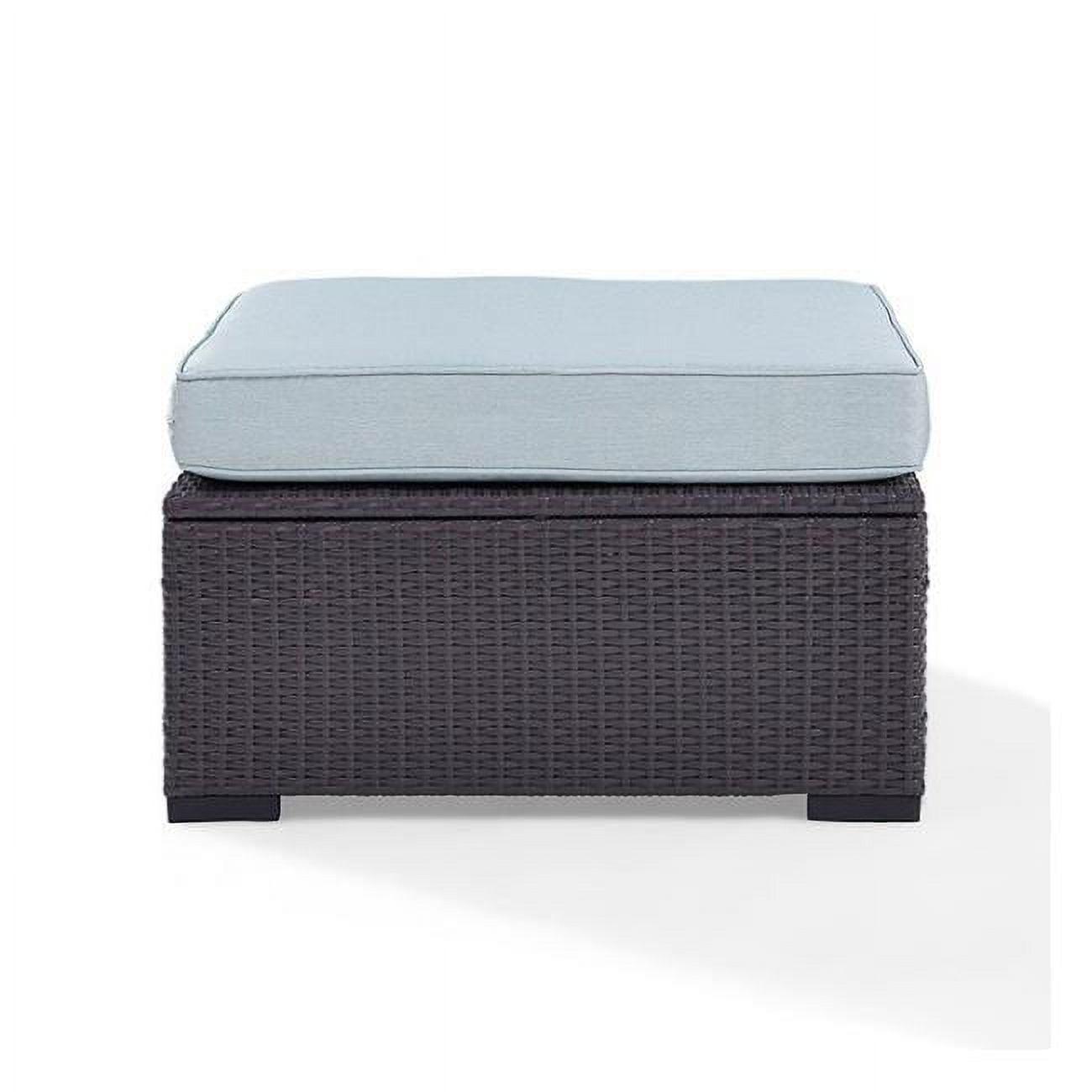 Biscayne Ottoman with Mist Cushions - Brown/Mist - Crosley: Wicker Patio Footrest, UV-Resistant, Polyurethane Foam Fill