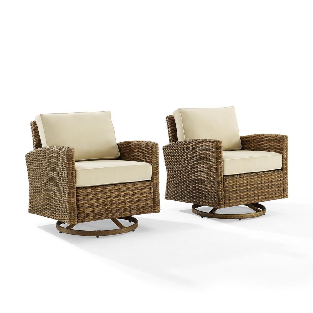 2pk Bradenton Steel Outdoor Swivel Rocking Chairs Sand/Weathered Brown - Crosley: Resin Wicker, Arched Arms, UV-Resistant