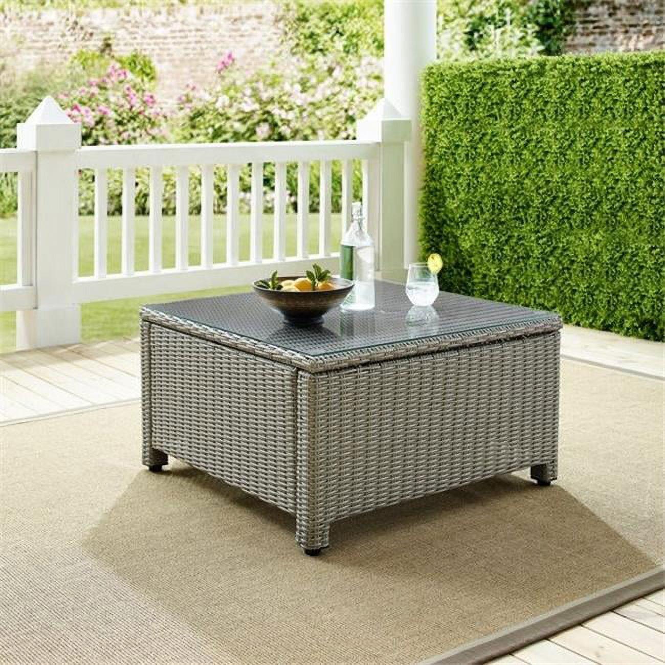 Bradenton 32" Square Gray Tempered Glass Top Outdoor Wicker Coffee Table