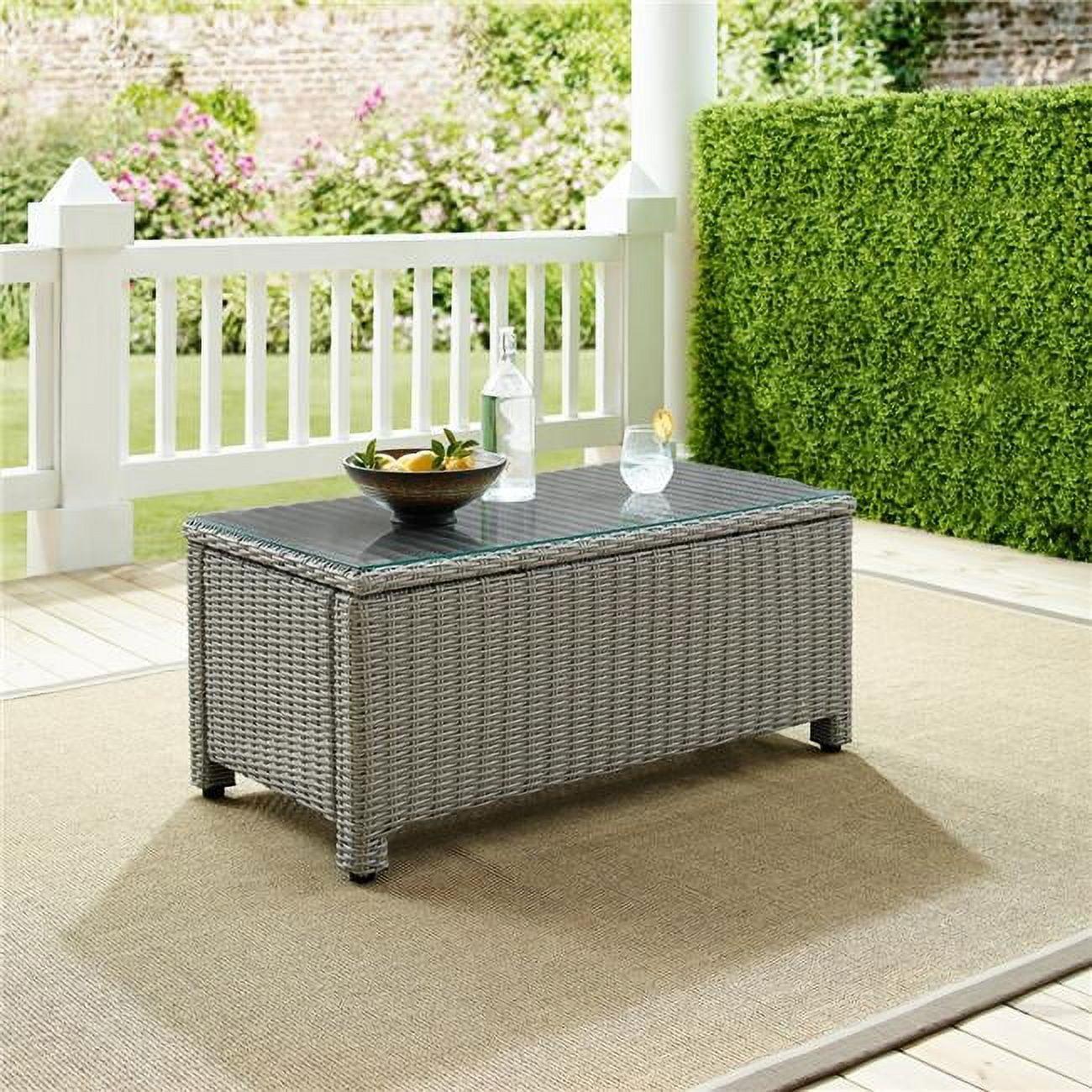 Bradenton Gray Wicker Outdoor Coffee Table with Glass Top