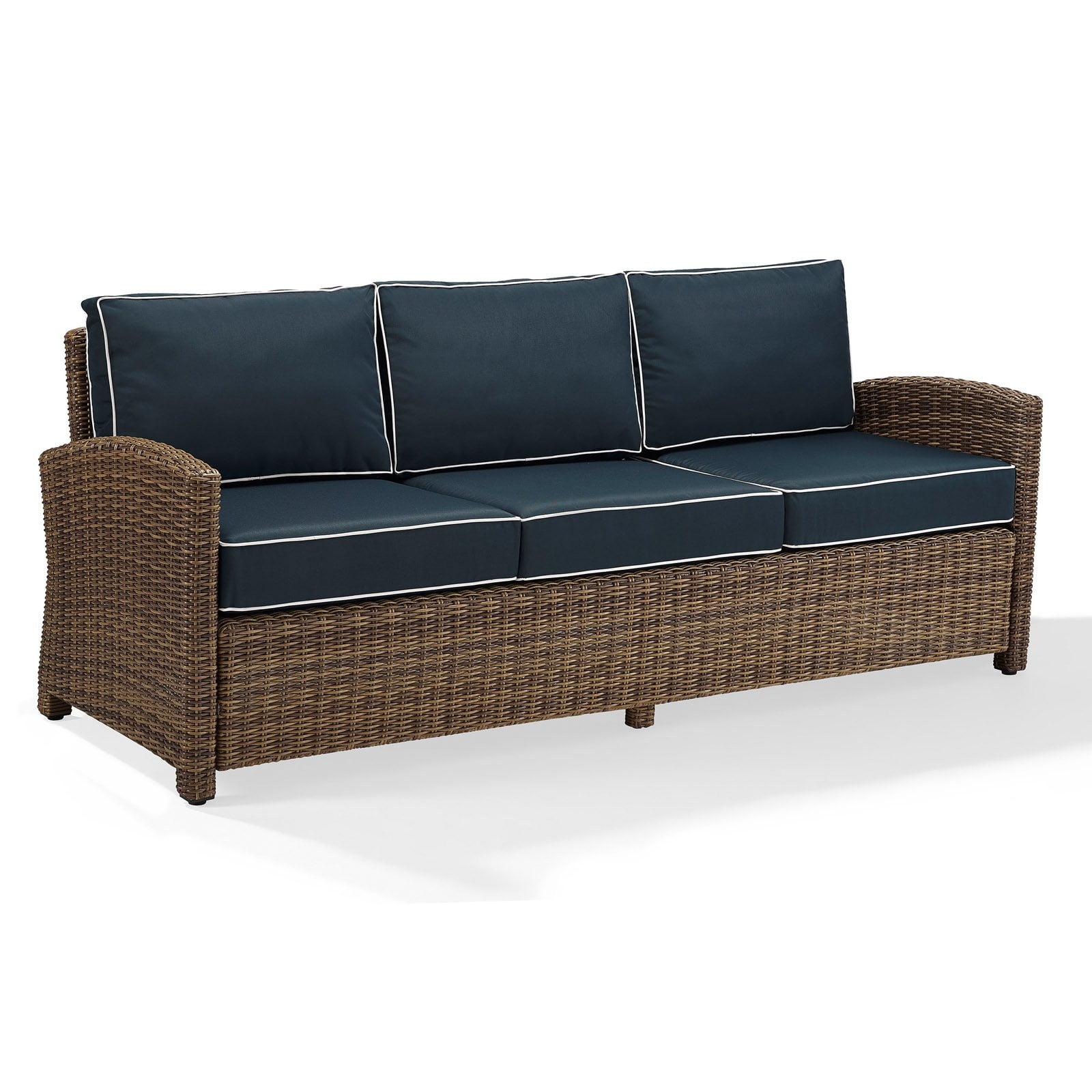 Bradenton Teal Wicker Three-Seat Outdoor Sofa with Cushions