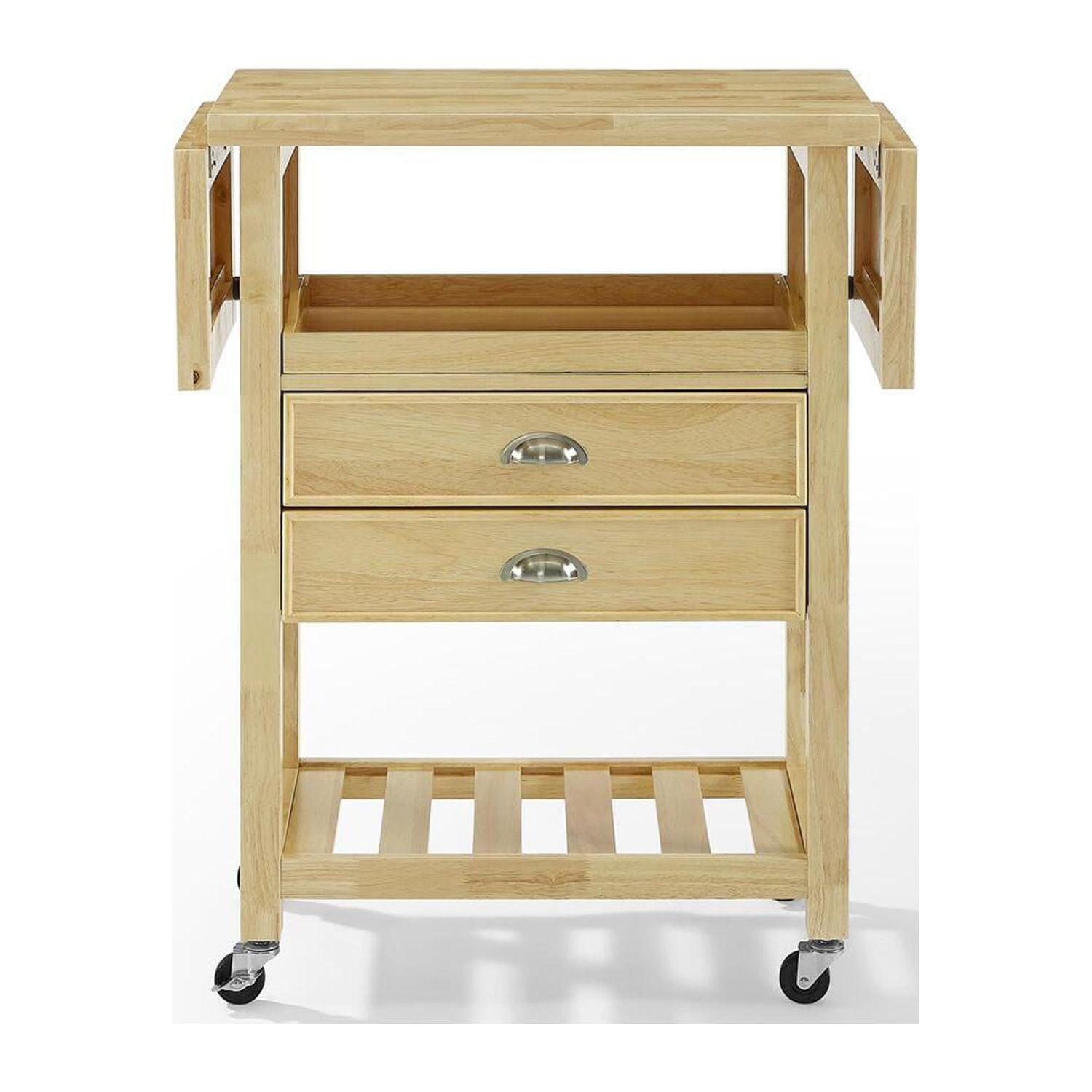 Bristol Natural Wood Drop-Leaf Kitchen Cart with Storage