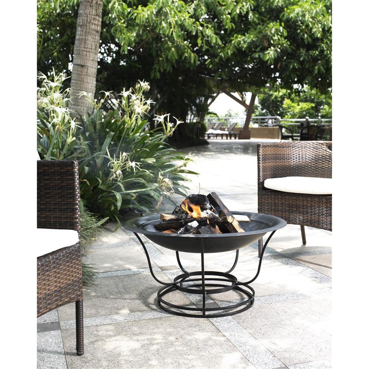 Buckner Firepit - Black - Crosley: Steel Construction, Mesh Guard, Poker & Cover Included