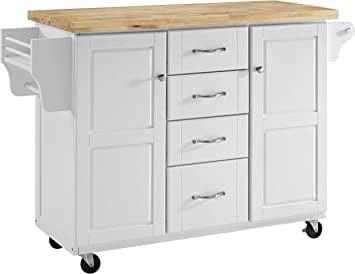 Crosley Elliott Natural Wood Top Kitchen Cart in White