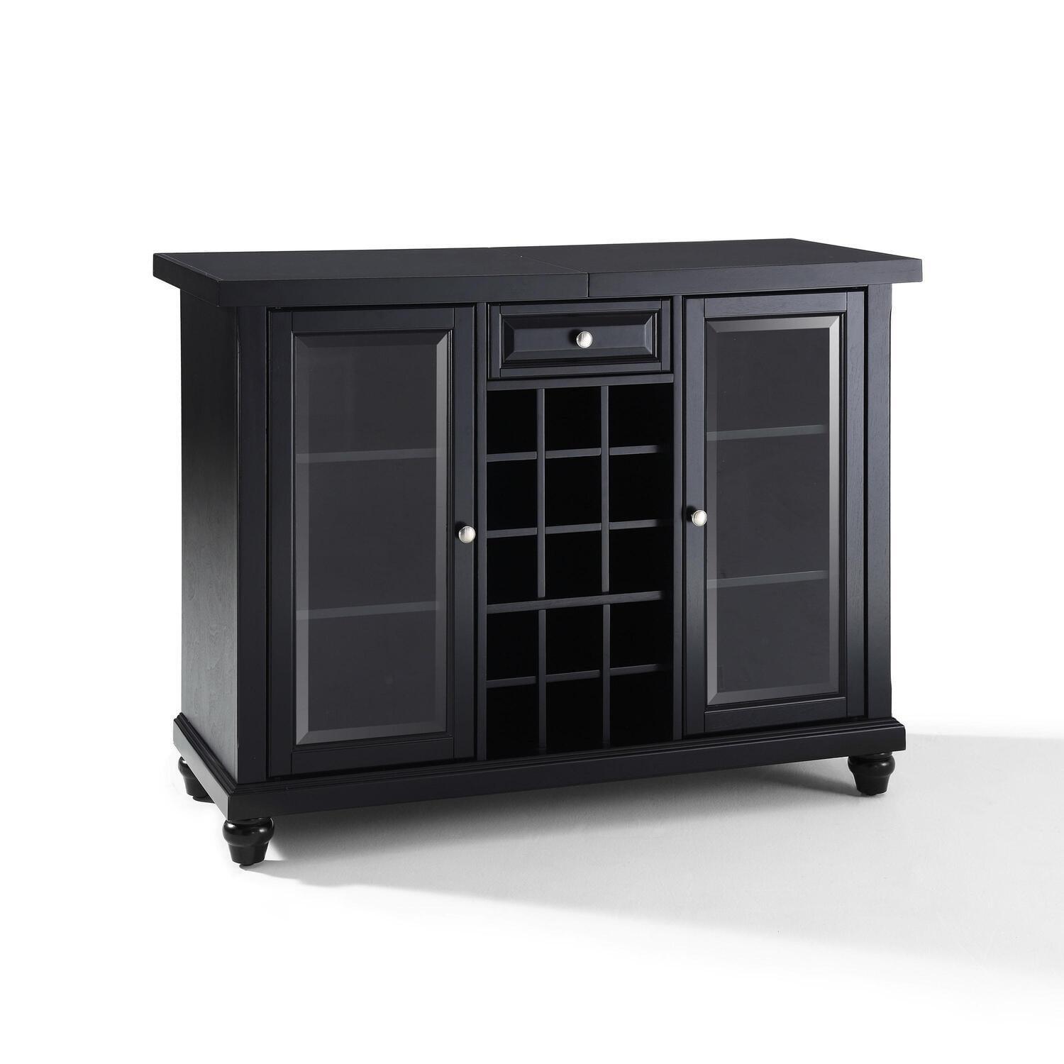 Crosley Furniture Cambridge Solid Wood Sliding Top Home Bar Cabinet in Black