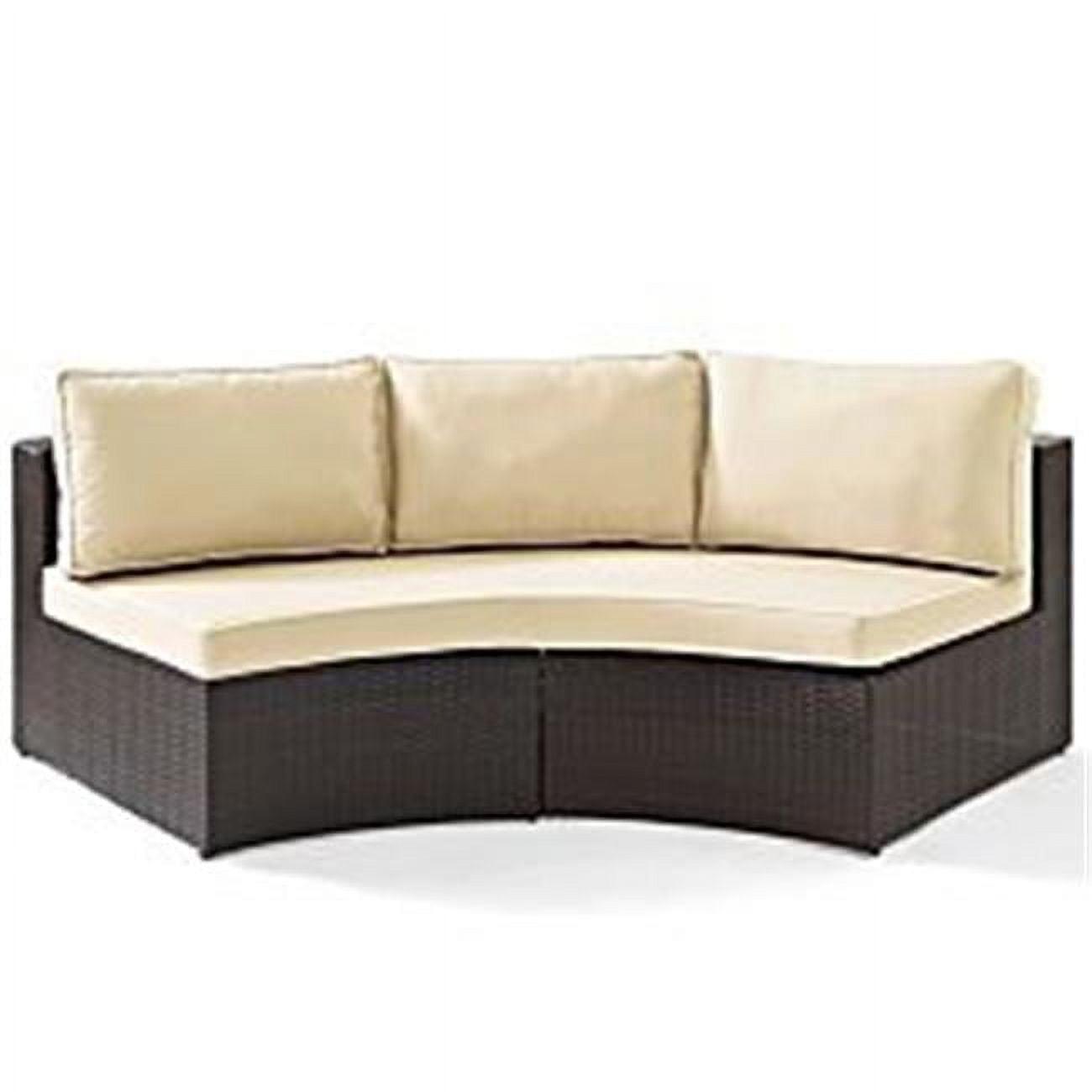 Catalina Outdoor Wicker Round Sectional Sofa  - Sand - Crosley