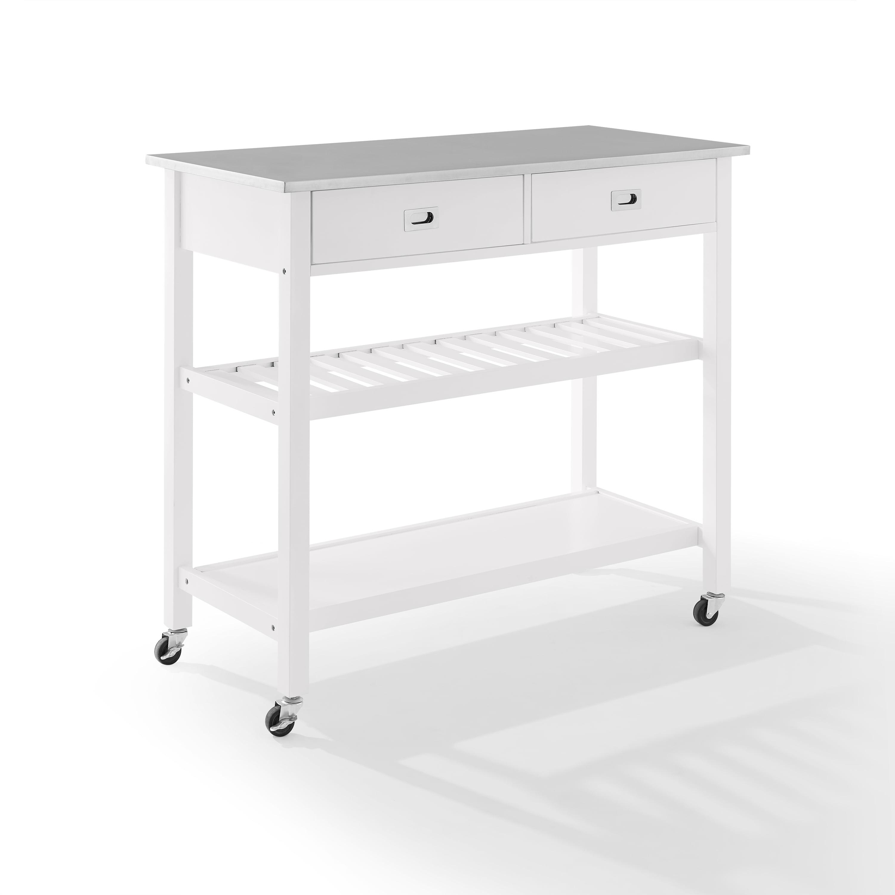 White Stainless Steel Top Kitchen Cart with Wine Rack