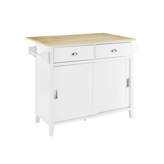 Cora Drop Leaf Kitchen Island White/Natural - Crosley: Adjustable Storage, Towel Bar, Seating Space