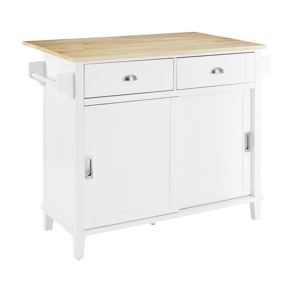 Cora Drop Leaf Kitchen Island White/Natural - Crosley: Adjustable Storage, Towel Bar, Seating Space
