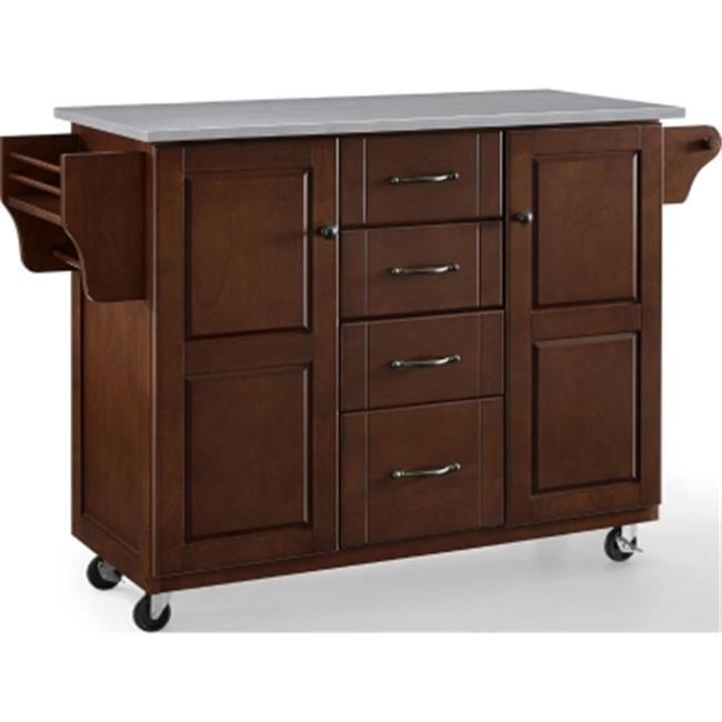 Eleanor Stainless Steel Top Kitchen Cart Mahogany/Stainless Steel - Crosley: 2 Cabinets, Spice Rack, 4 Drawers