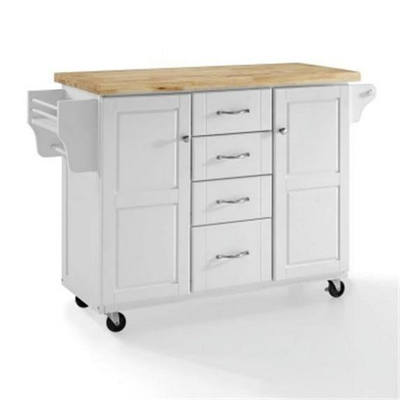 Crosley Elliott Natural Wood Top Kitchen Cart in White
