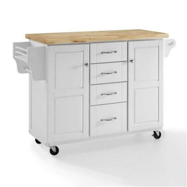 Crosley Elliott Natural Wood Top Kitchen Cart in White