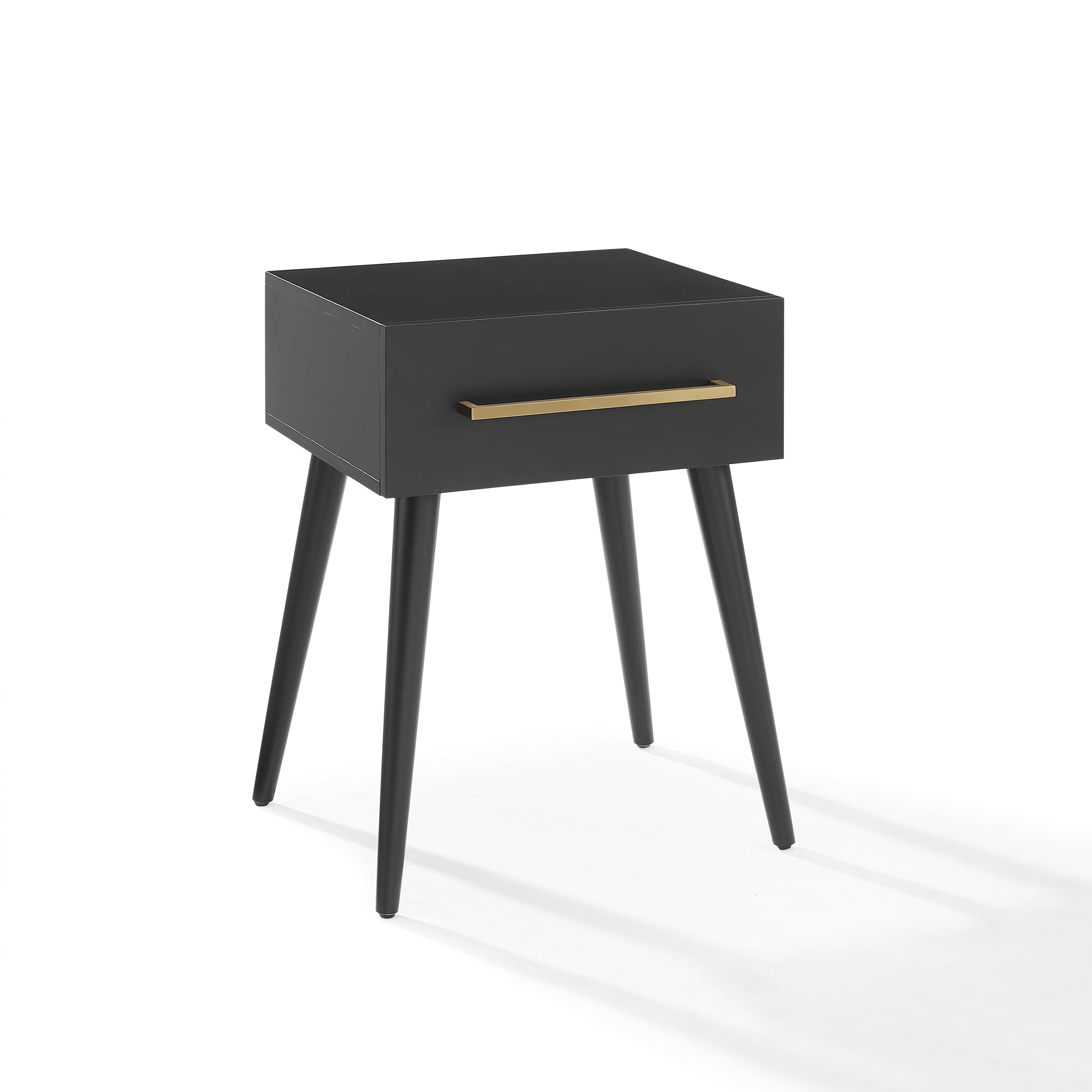 Everett Matte Black Mid-Century Modern Storage End Table