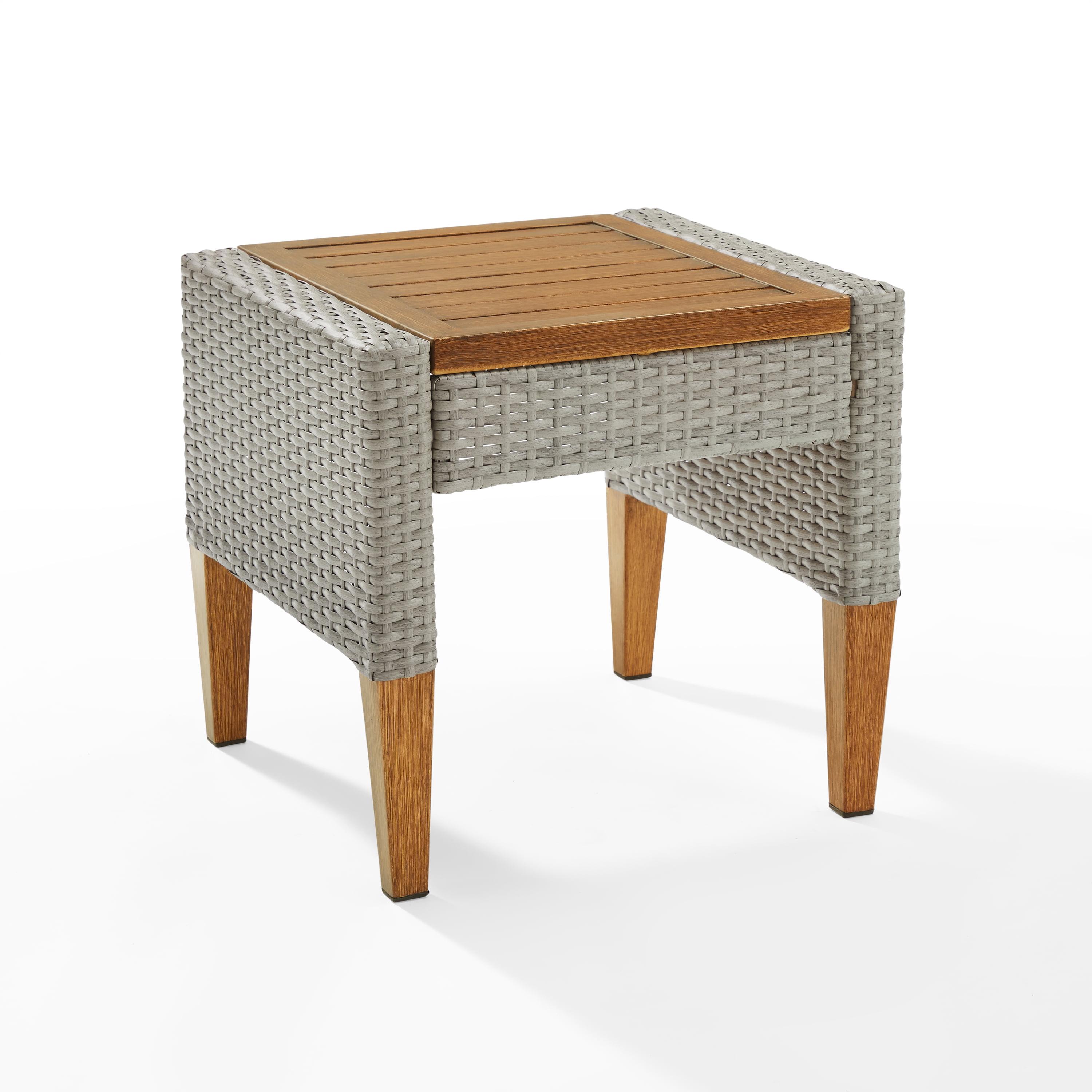 Gray and Acorn Wicker Outdoor Side Table with Steel Top