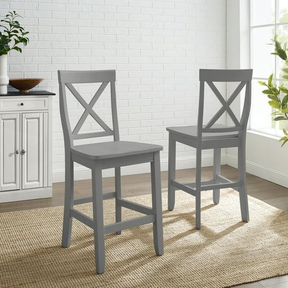 2pc X-Back Counter Height Barstools Gray - Crosley: Rubberwood Frame, 24" Seat Height
