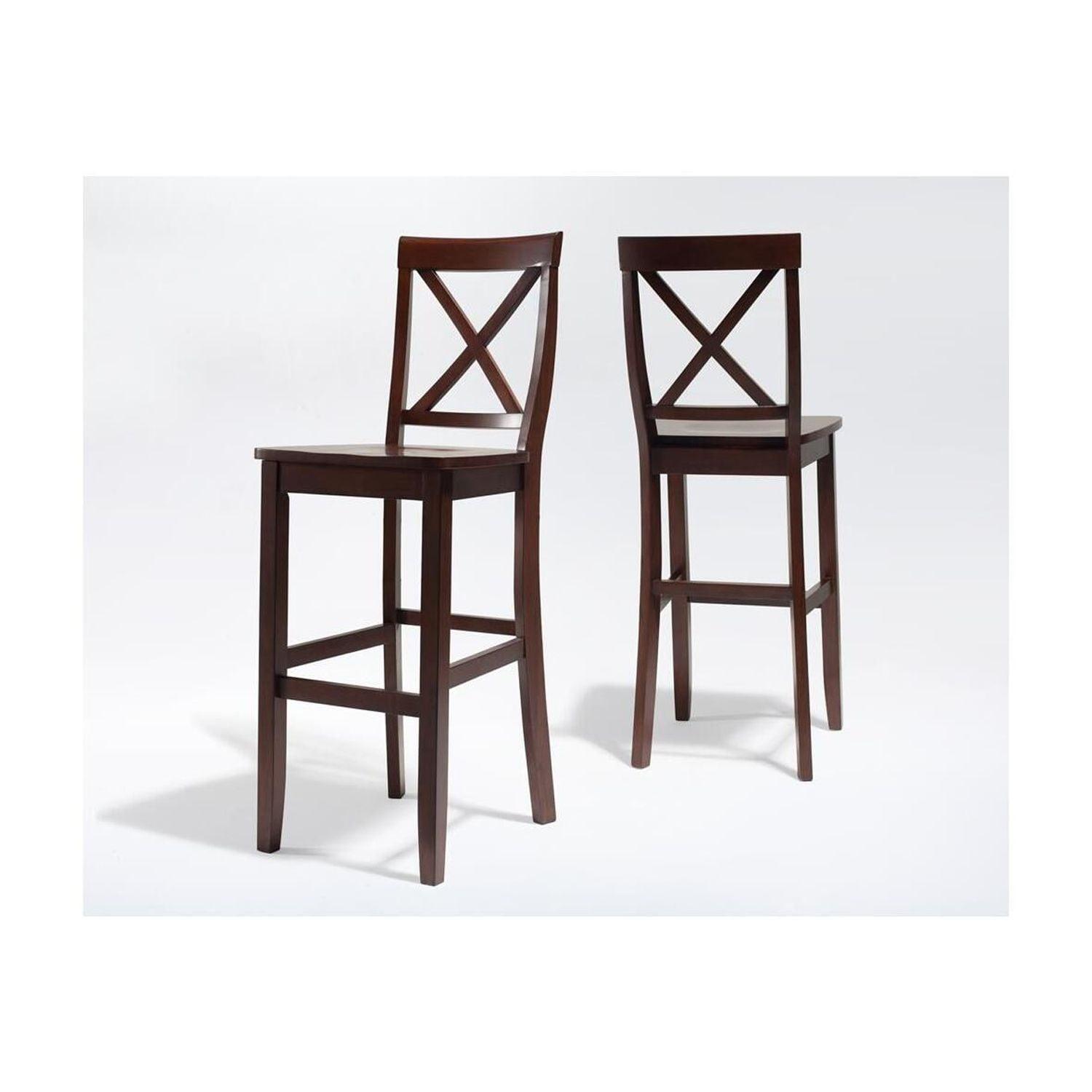 Crosley Set of 2 30" X-Back Barstools Mahogany: Traditional Farmhouse Design, Rubberwood Frame, Footrest