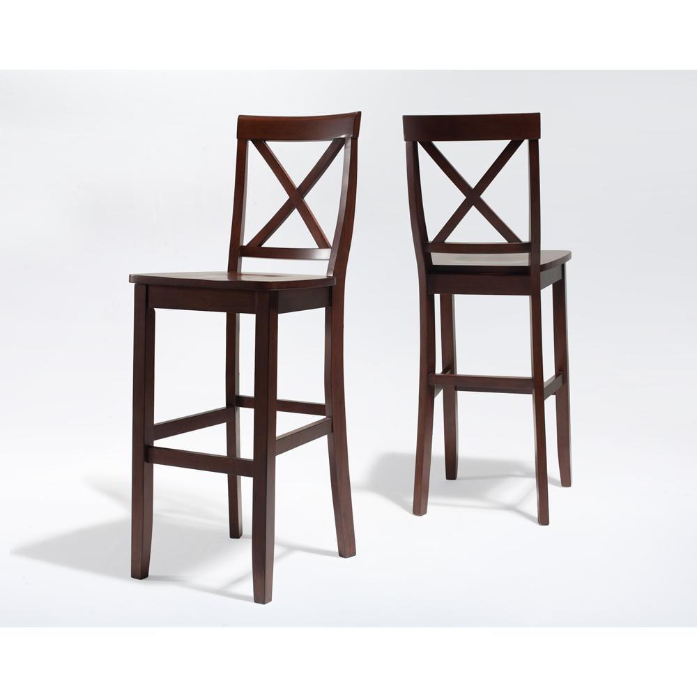 Crosley Set of 2 30" X-Back Barstools Mahogany: Traditional Farmhouse Design, Rubberwood Frame, Footrest