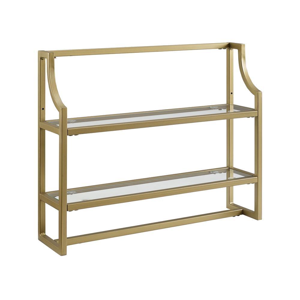 Crosley Aimee Wall Shelf Gold: Modern Luxury Storage with Tempered Glass, Steel Frame, Open Design