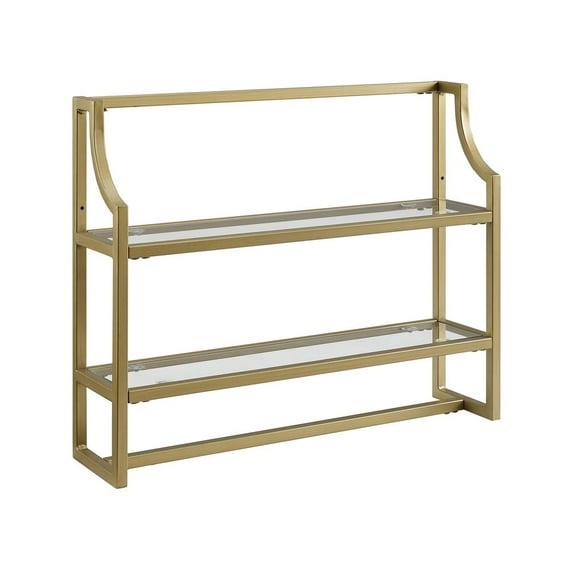 Crosley Aimee Wall Shelf Gold: Modern Luxury Storage with Tempered Glass, Steel Frame, Open Design