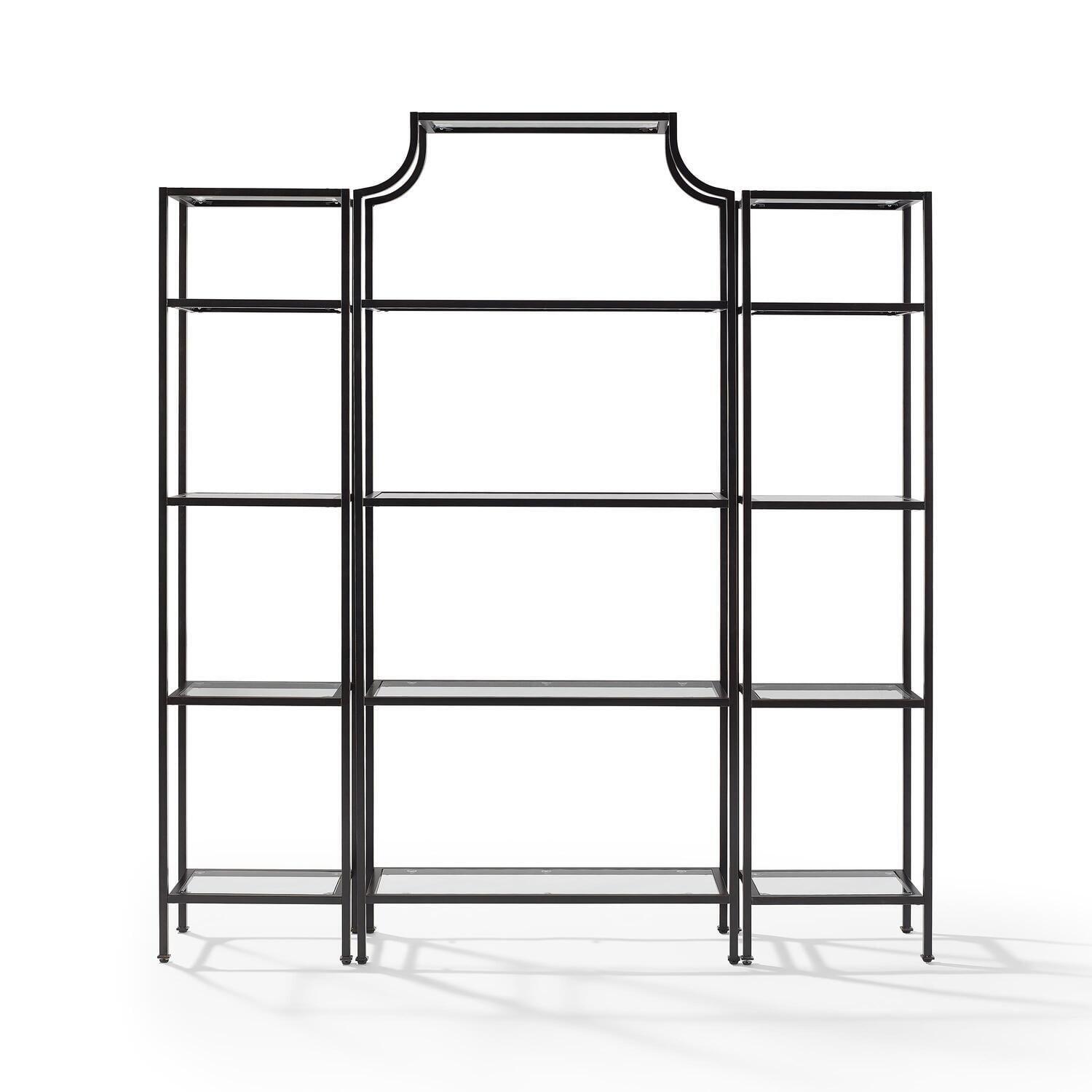 80.5" 3pc Aimee Narrow Etagere Set Oil Rubbed Bronze - Crosley: Tempered Glass Display, Steel Frame, Fixed Shelves