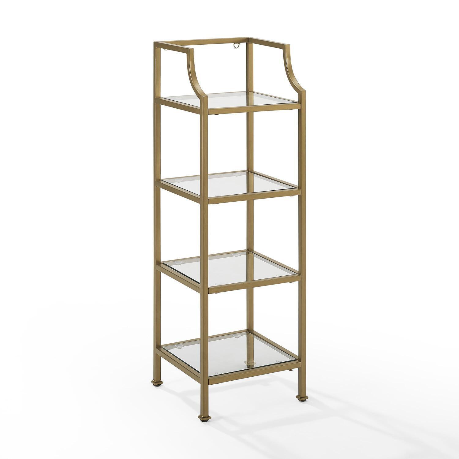 40" Aimee Short Etagere Gold - Crosley: Modern Glass Shelving, 4-Tier Steel Frame