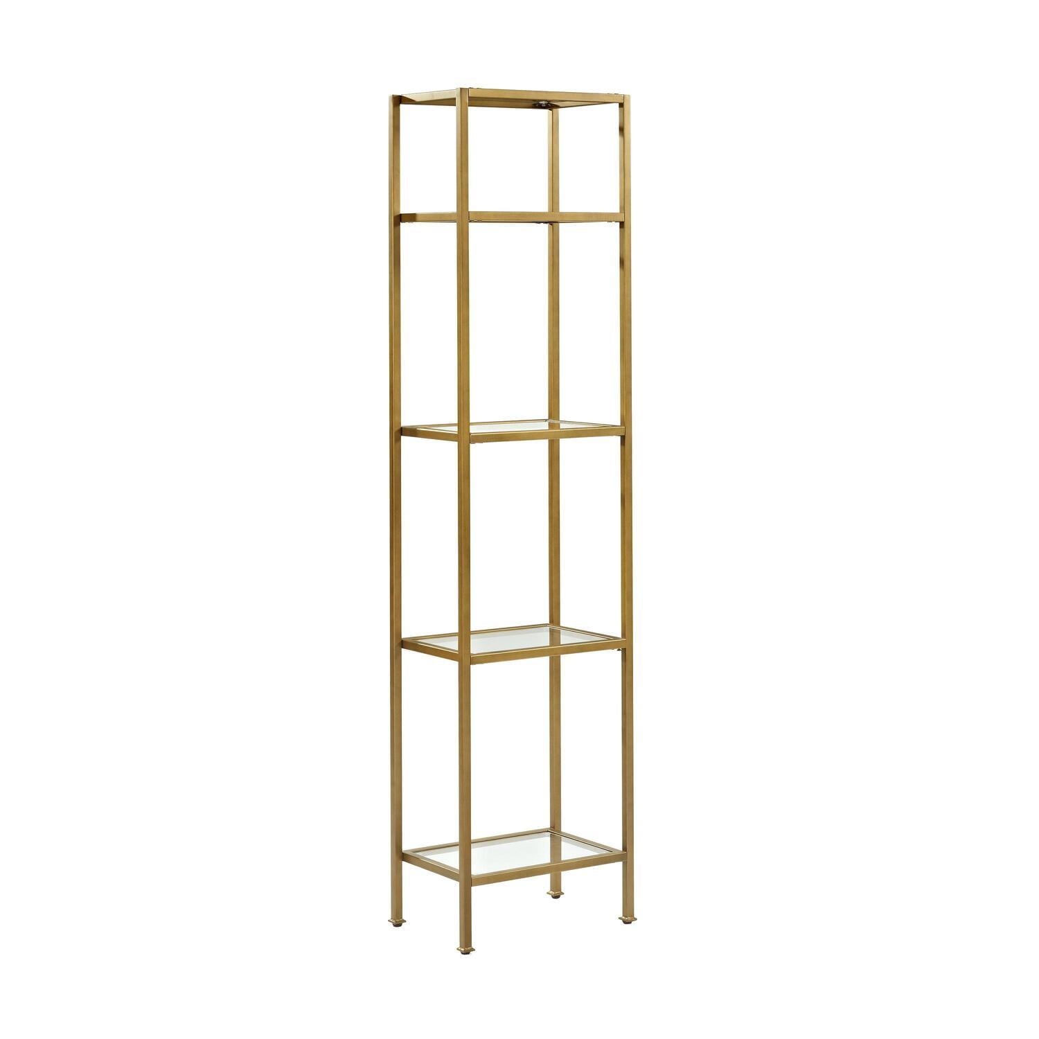 73" Aimee Narrow Etagere - Crosley: Modern Luxury Glass Shelf Unit, Powder-Coated Steel Frame, 4-Tier