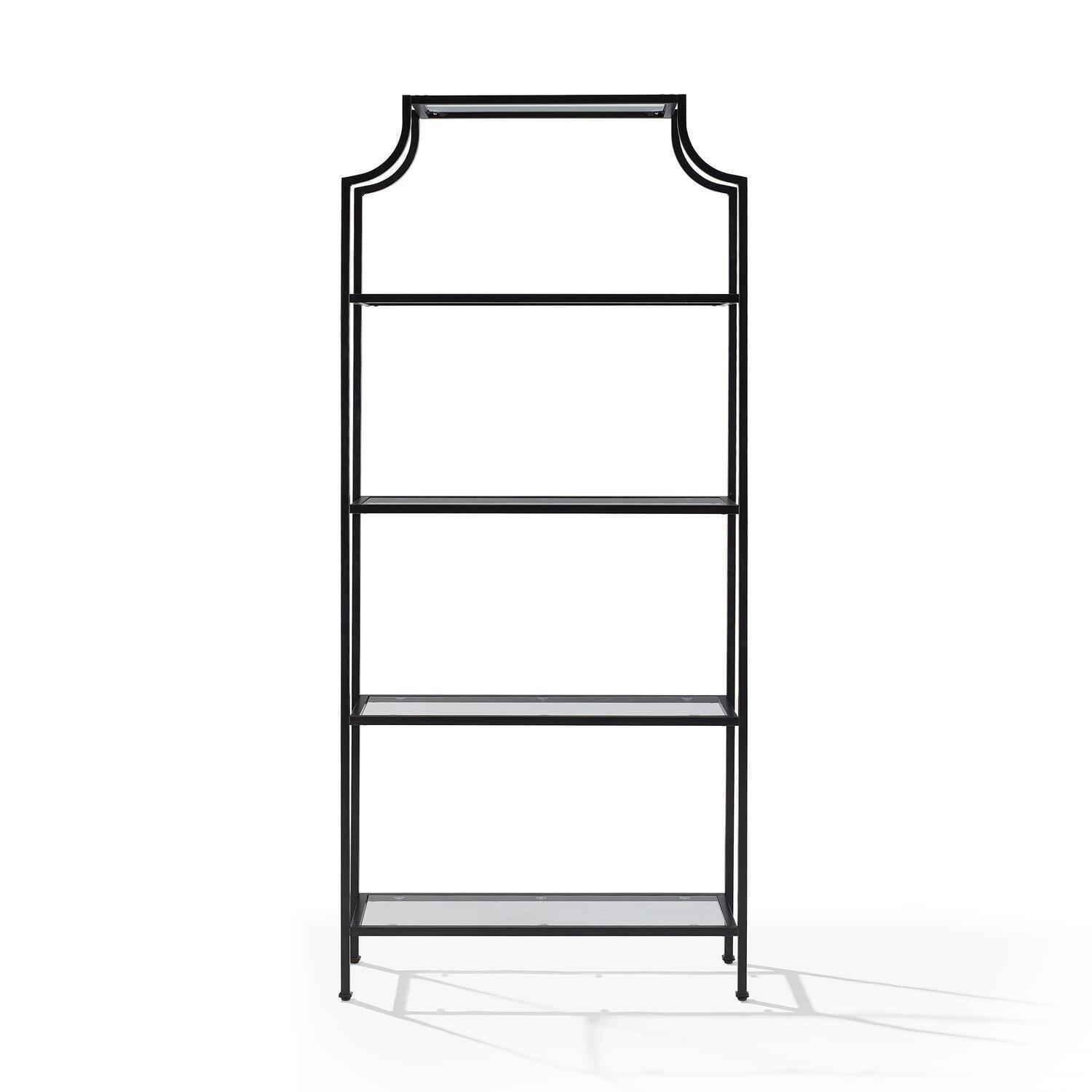 Black Steel Modern Pagoda-Style Etagere with Glass Shelves