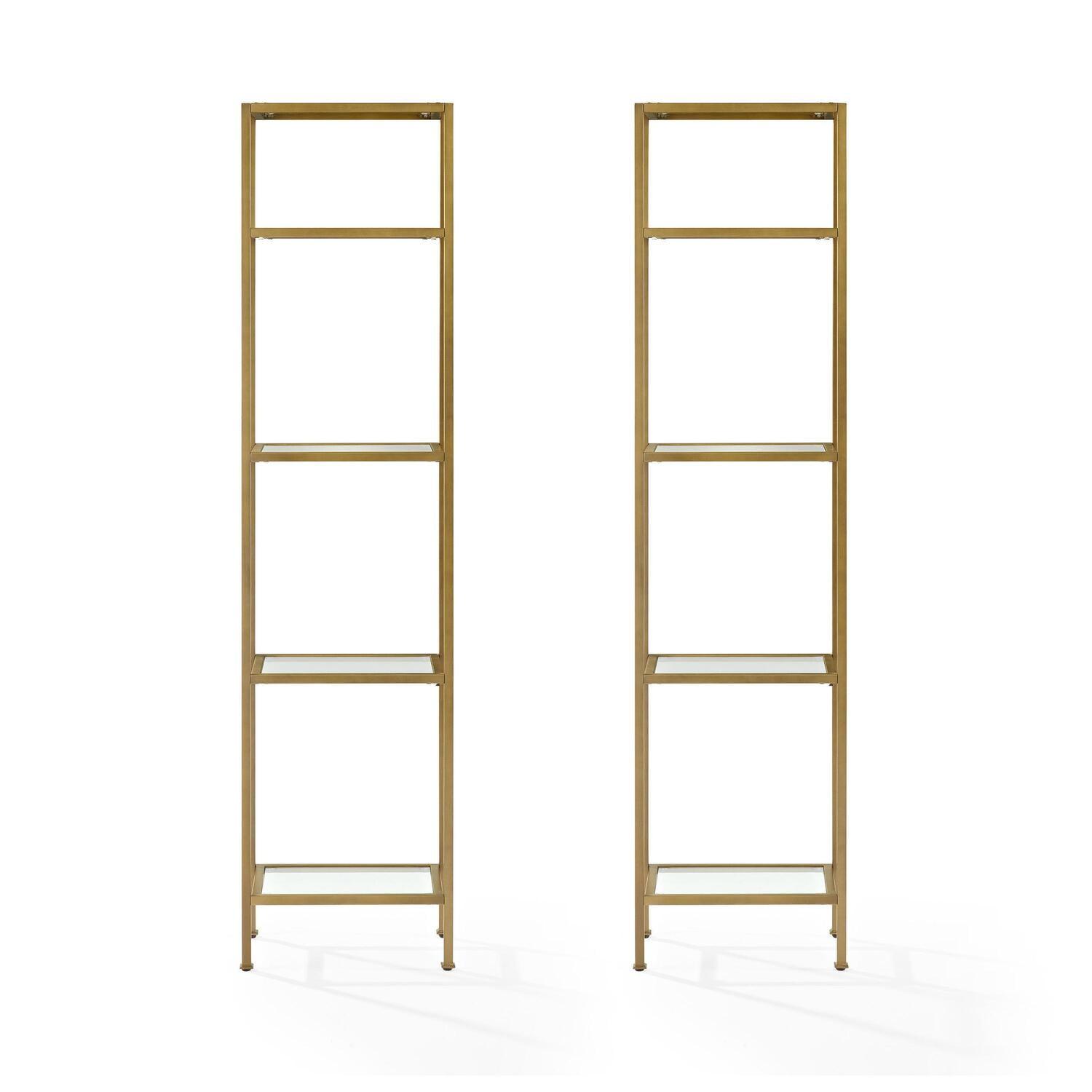 73" 2pc Aimee Narrow Etagere Set Gold - Crosley: Tempered Glass Shelves, Steel Frame, 4-Tier Storage